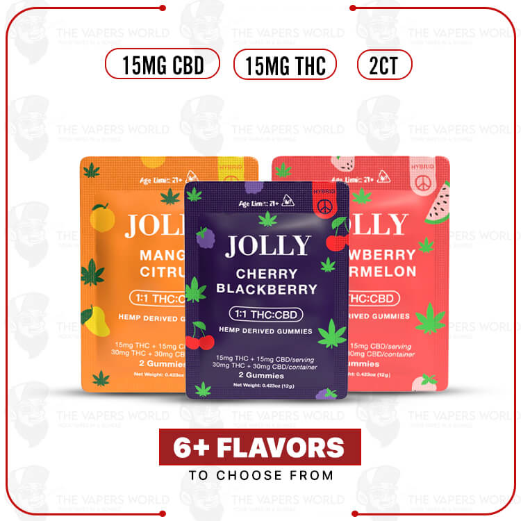 Jolly-1-1-D9THC-CBD-Gummies-15MG-2CT-PK-1.jpg Jolly 1:1 D9 THC: CBD Gummies – 15MG – 2CT/PK - Image 1