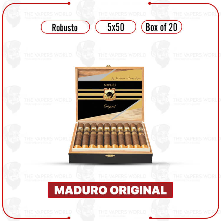 Maduro-Original-by-Lucky-Cigar-Robusto-5-50-Box-of-20-Cigars.jpg Maduro Original Robusto 5×50 Box of 20 Cigars - Image 1