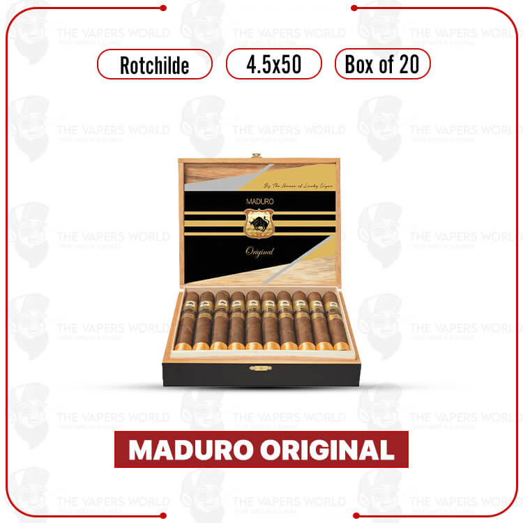 Maduro-Original-by-Lucky-Cigar-Rotchilde-4.5-50-Box-of-20-Cigars.jpg Maduro Original by The Vape Avenue: Rothchilde 4.5×50 Box of 20 Cigars - Image 1